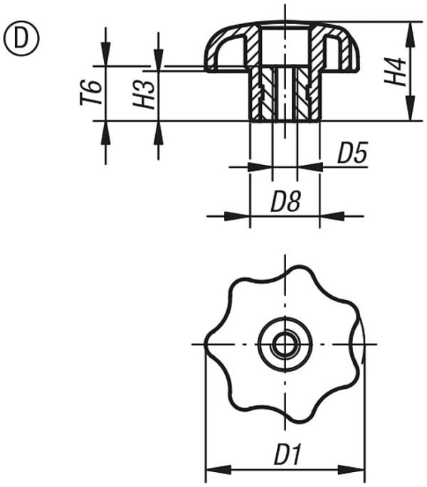 Star Grip Knob Internal Thread Metric Stainless Steel K0154