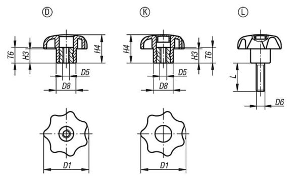 Star Grip Knob Internal Thread Metric Stainless Steel K0154