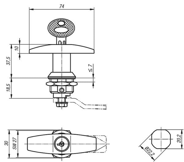 Quarter-turn locks with T grip K0526