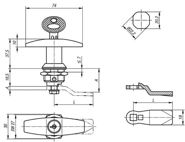 Quarter-turn locks with T grip K0526